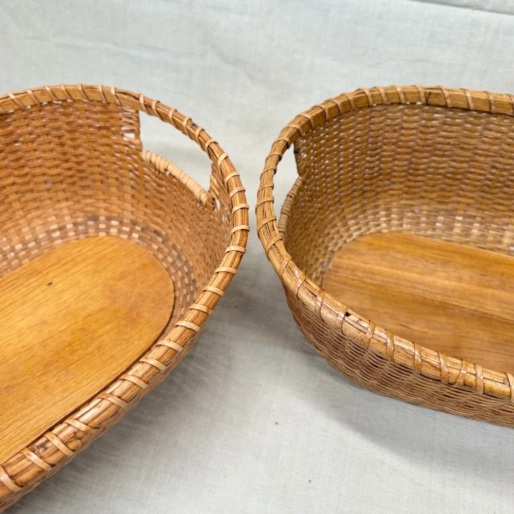 Vintage Wicker Basket Set of 2 Cottage Storage Baskets Boho Organization